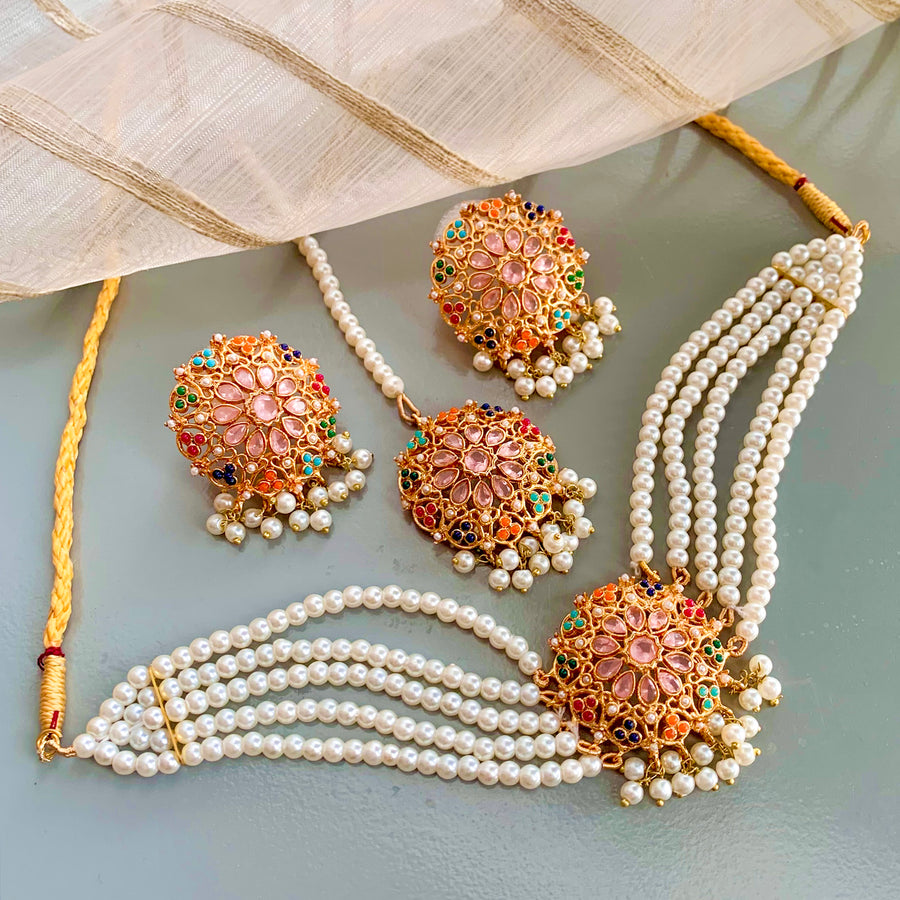 Moti-e-Abroo Pearl Majesty Choker Set - CS-53