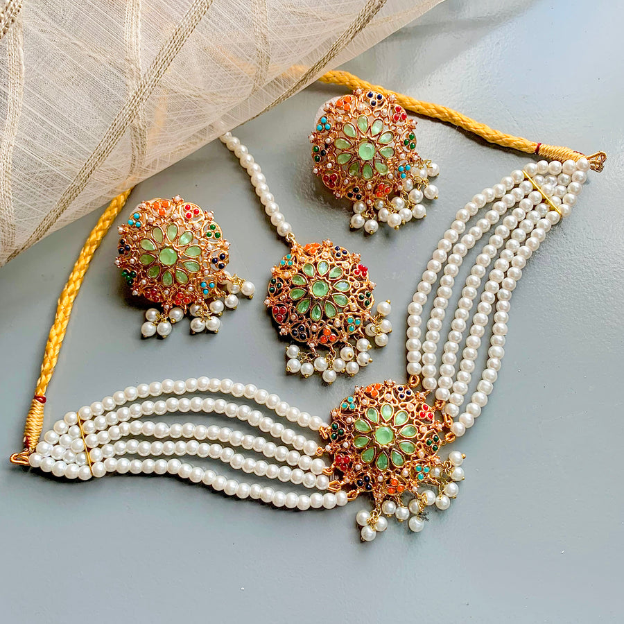 Moti-e-Abroo Pearl Majesty Choker Set - CS-53