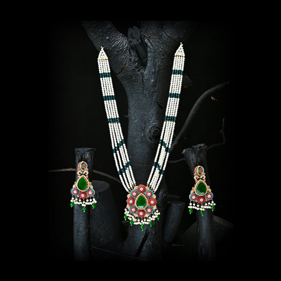 Whispering Pearls Mala & Earrings (S-32)