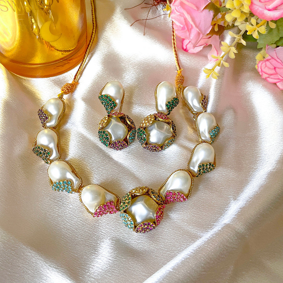 Moti e Phool Shine Pearl Necklace Set - S-50