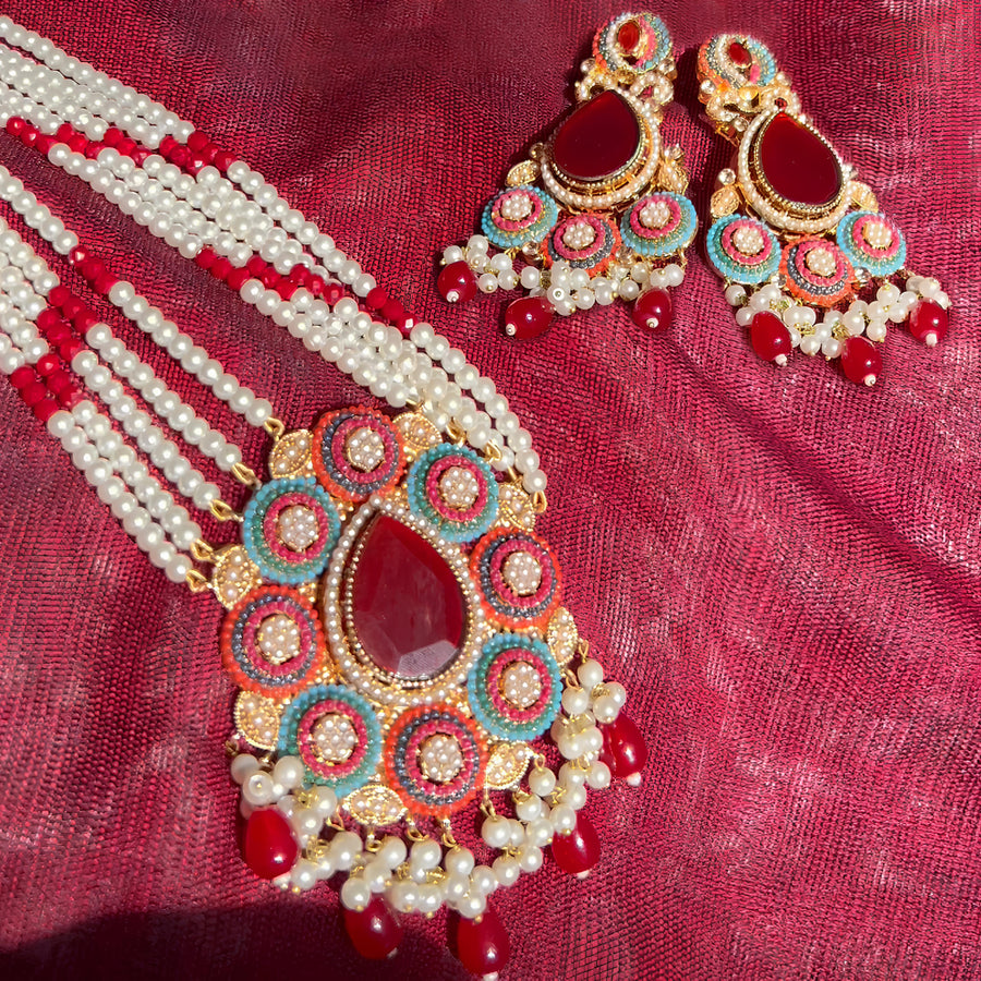 Whispering Pearls Mala & Earrings (S-32)