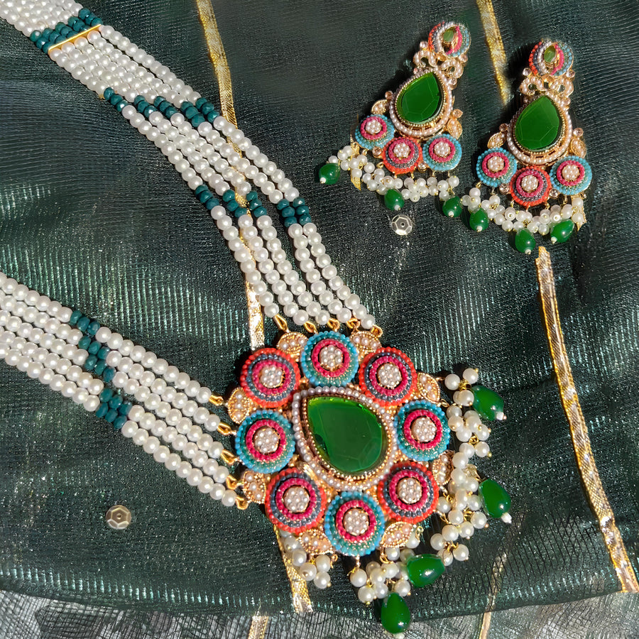 Whispering Pearls Mala & Earrings (S-32)