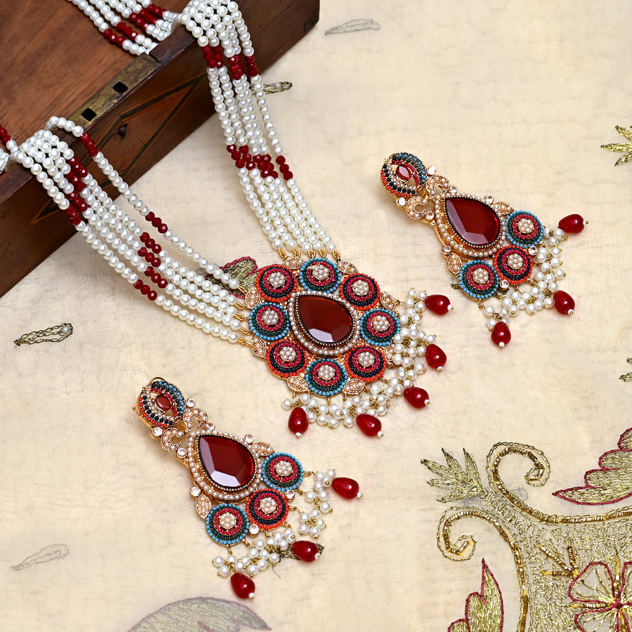 Whispering Pearls Mala & Earrings (S-32)