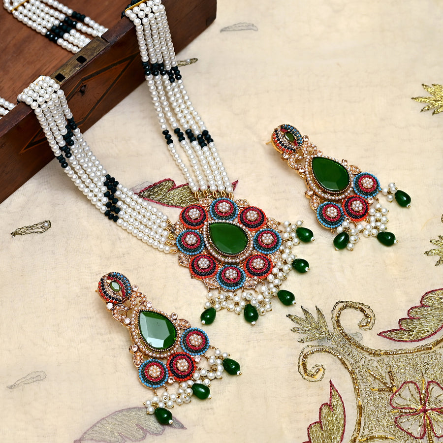 Whispering Pearls Mala & Earrings (S-32)