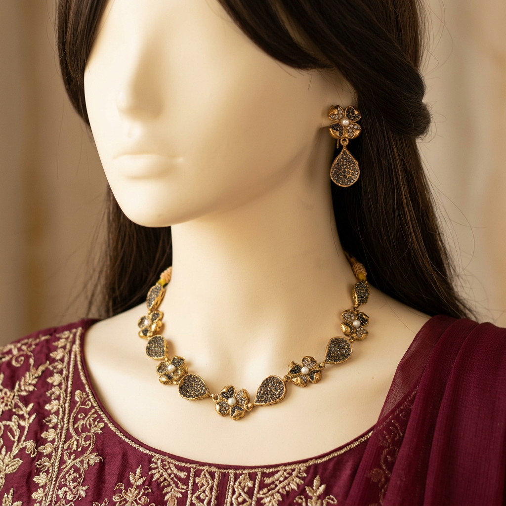 Wardah Onyx necklace set on a mannequin