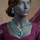 Aabgina Aqua Frost necklace set on a charcoal mannequin in plum silk formalwear