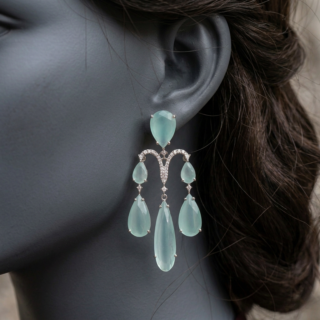 Silsila Seafoam earrings close-up on a mannequin