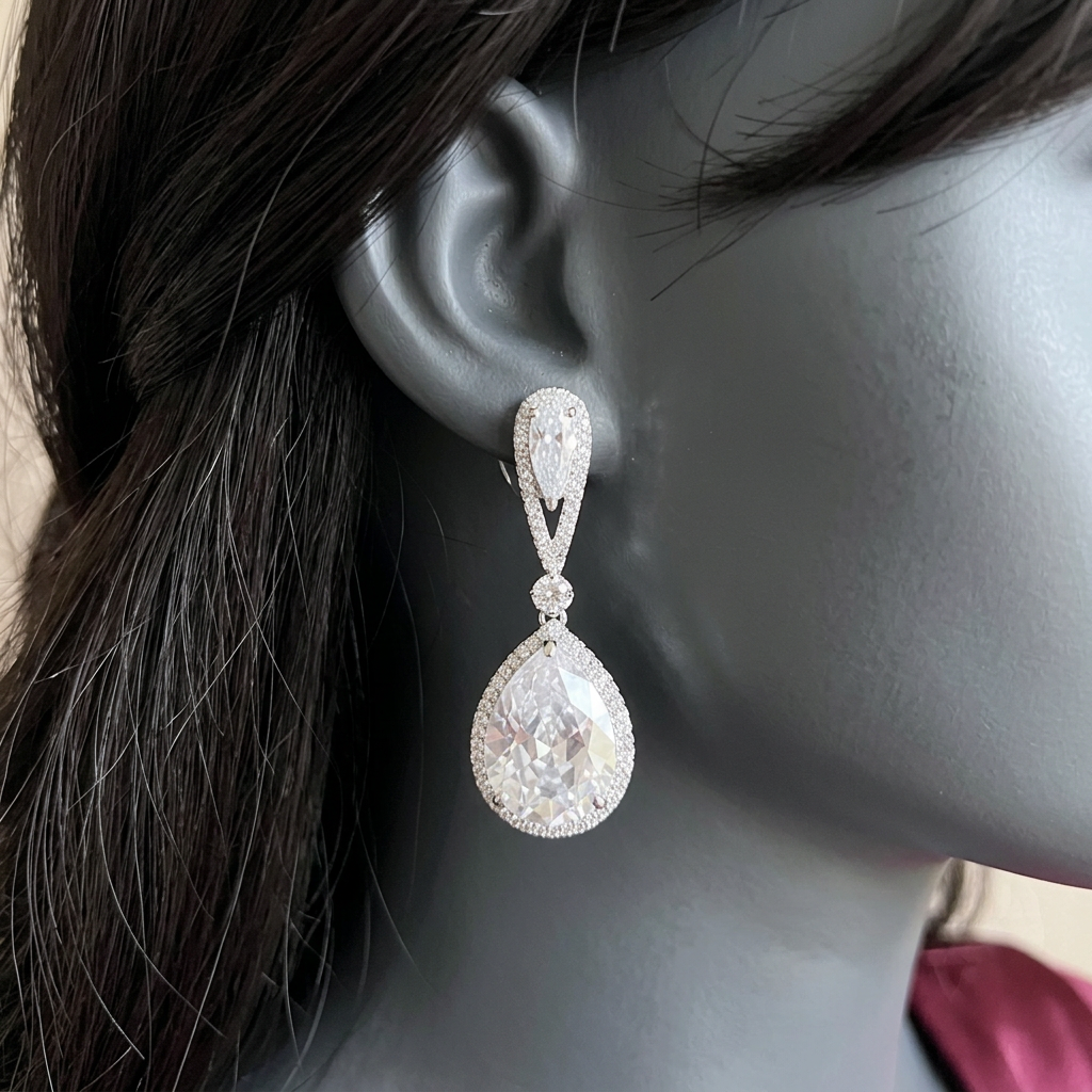 Wasl Crystal earrings close-up on a mannequin