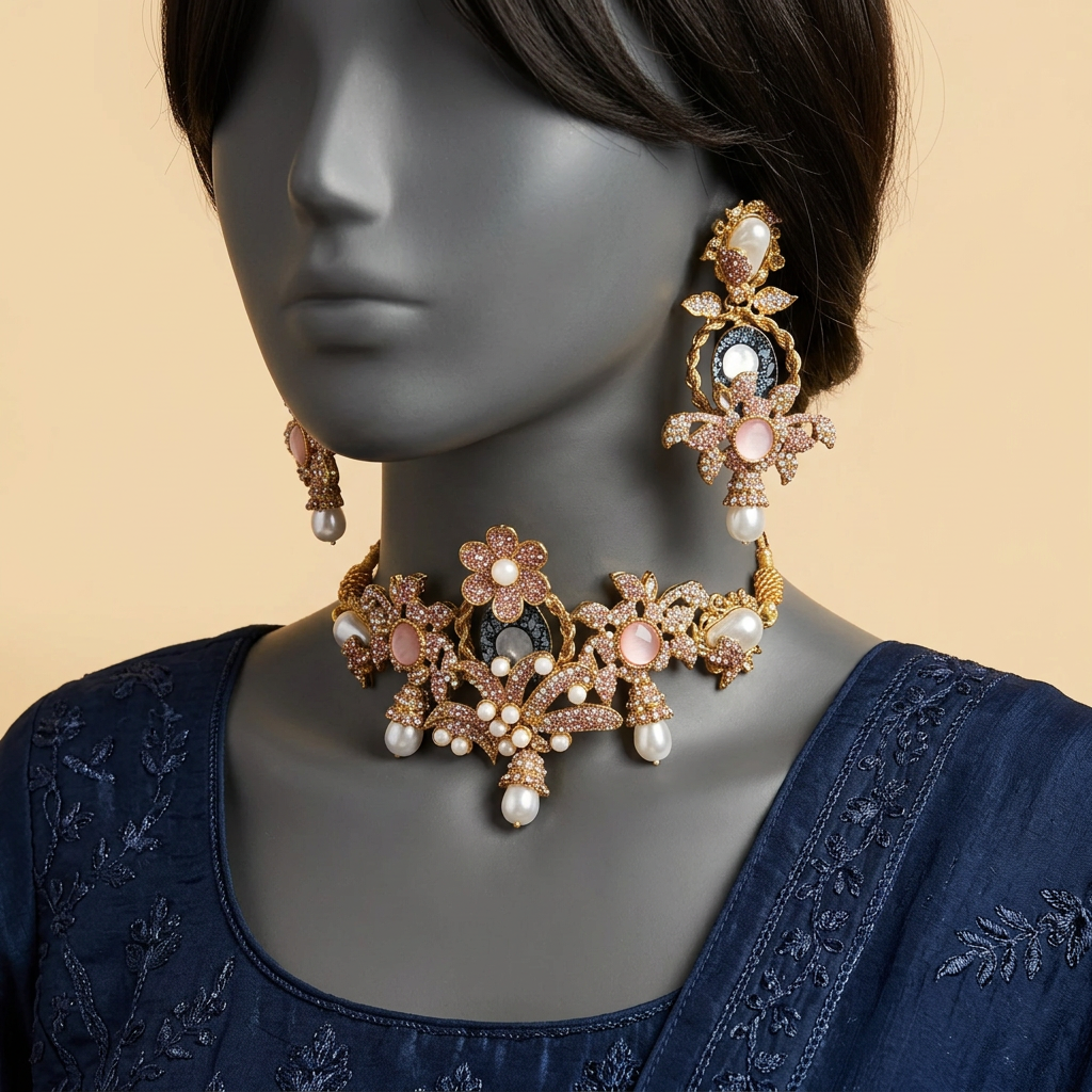 Shahana Rose choker set on a mannequin