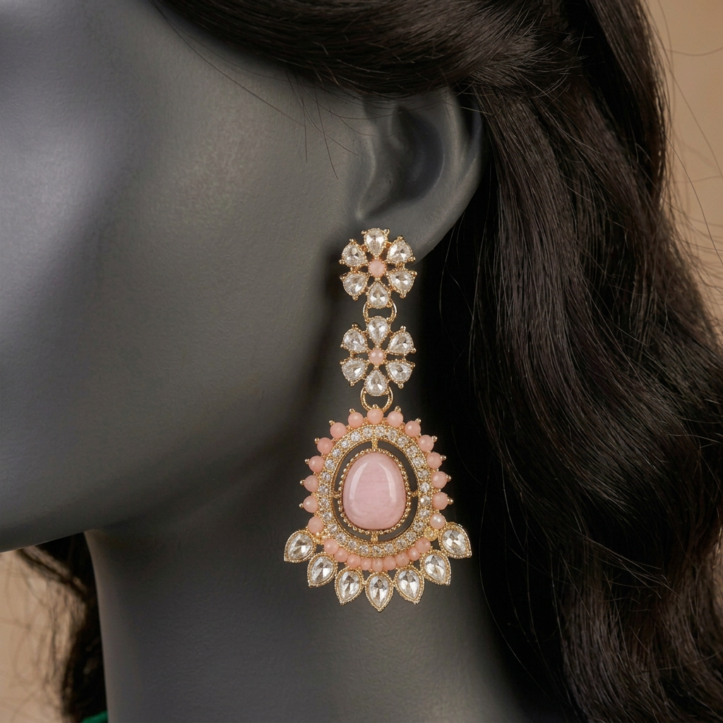 Nigar Rose earrings close-up on a mannequin
